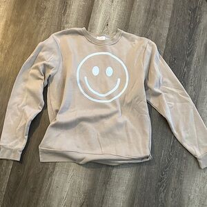 Pink Lily Beige Smiley Sweatshirt